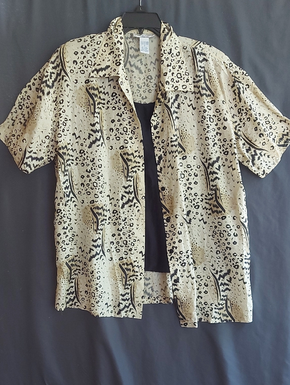 Anna And Frank 100% Silk Beige and Black Silk Animal-Print Top